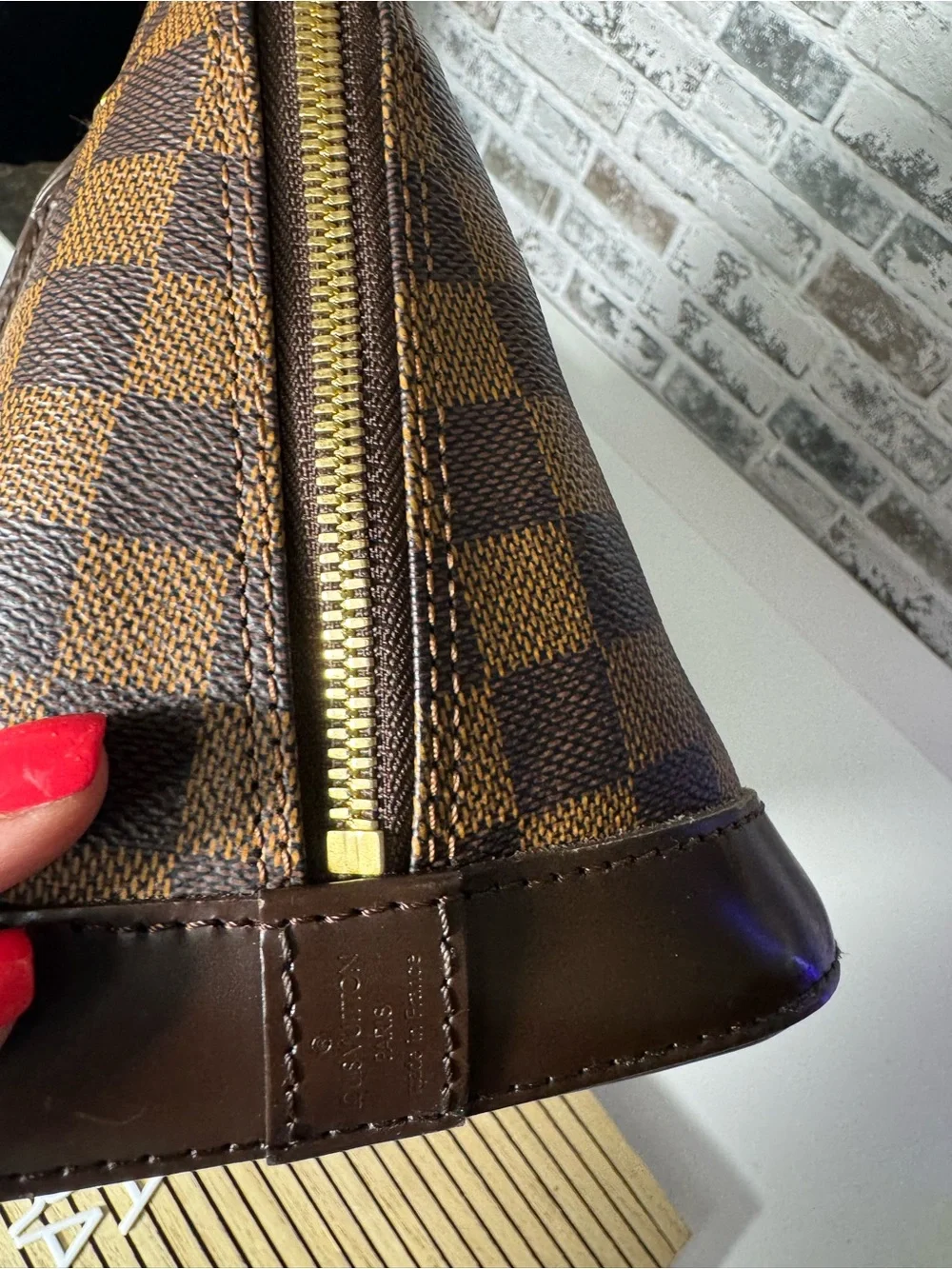 Classic Brown Checkered Leather Top-Handle Men’s Bag